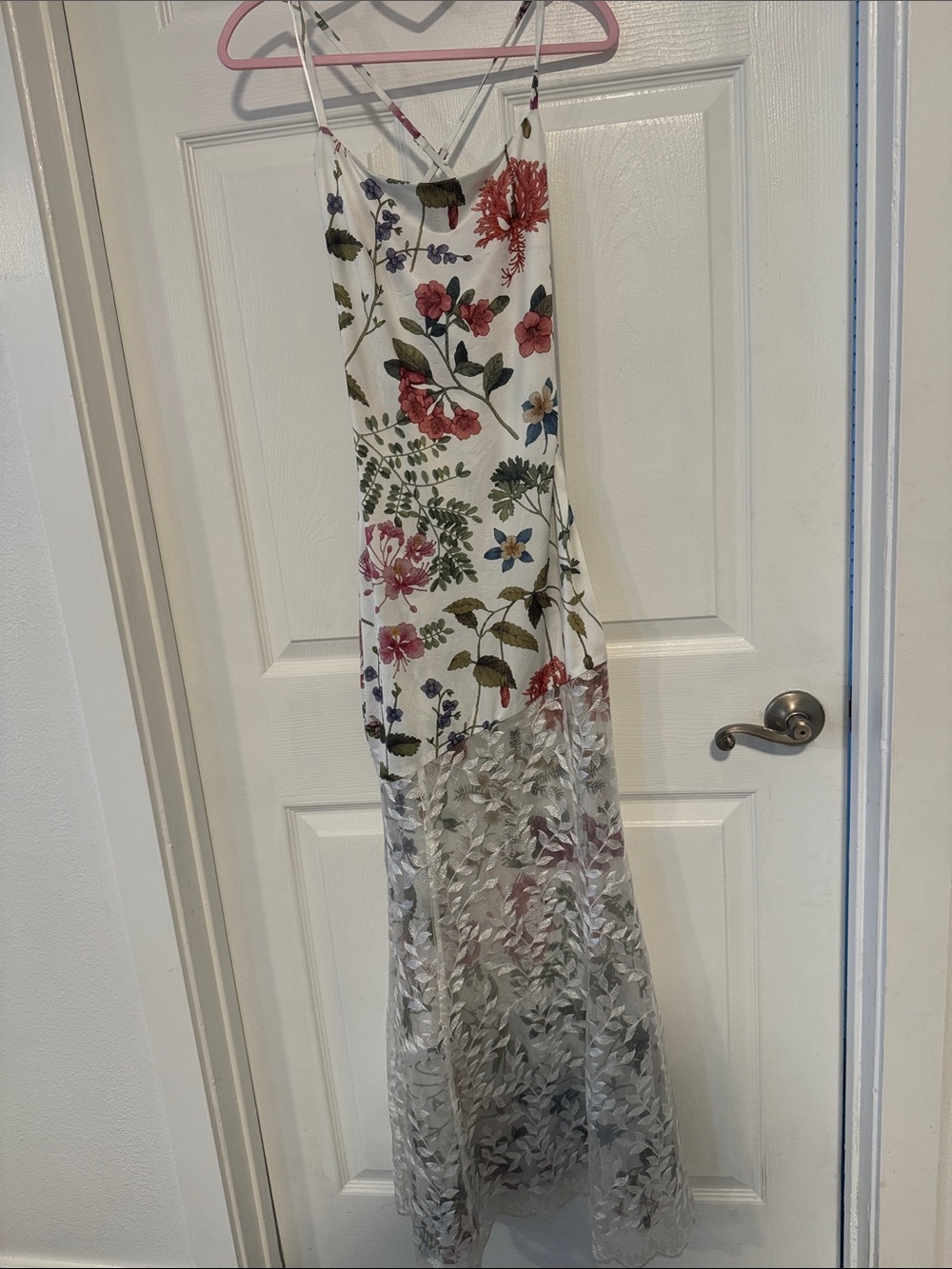 Floral Mesh Mermaid Maxi Dress - White Multi